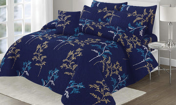 Luxury 7-Piece Bedspread Set – Blue &amp; Camel